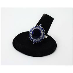 8)  SAPPHIRE BLUE AND CLEAR CZ HALO STYLE