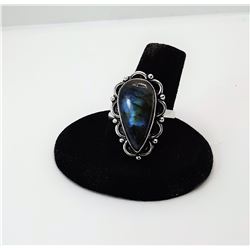 7)  BLUE FIRE NATURAL LABRADORITE RING SET