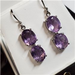 RHODIUM PLATED ST.SILVER AMETHYST(8CT) EARRINGS