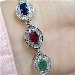 SILVER EMERALD RUBY SAPPHIRE FLEXIBLE SIZE