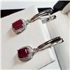 Image 2 : RHODIUM PLATED ST.SILVER RUBY(2CT)  EARRINGS