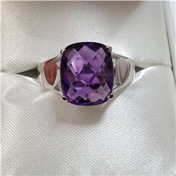 RHODIUM PLATED ST.SILVER AMETHYST(6CT) RING