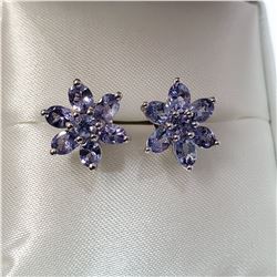 RHODIUM PLATED ST.SILVER TANZANITE(2CT) EARRINGS