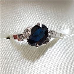 10K WHITE GOLD SAPPHIRE(1.05CT) DIAMOND(0.06CT)