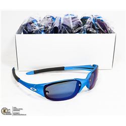 BOX OF METALLIC BLUE OAKLEY STYLE SUNGLASSES