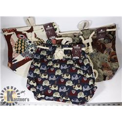 BOX W/ 3 NEW FABRIC HAND BAGS WITH