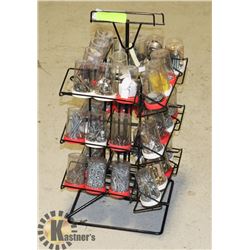 TURNSTYLE RACK ASSORTED CONTAINERS OF HARDWARE