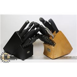 2 KNIFE BLOCKS WITH ASSORTED KNIVES AND SHARPENING