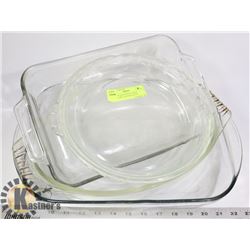 ANCHOR AND PYREX LARGE COOKWARE AND PIE PLATES