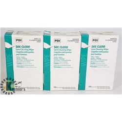 THREE BOXES OF 120 LENS CLEANING WIPES