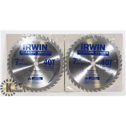 TWO IRWIN 7-1/4" CIRCULAR SAW BLADES