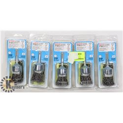 LOT OF 5 OSBORN PRO 1" CRIMPED WIRE END BRUSHES