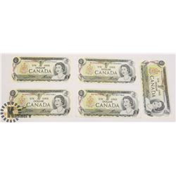 LOT OF 5 CANADIAN 1973 ONE DOLLAR BANK NOTES