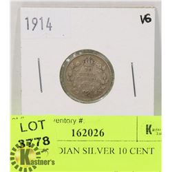 1914 CANADIAN SILVER 10 CENT COIN