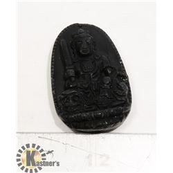 #203-BLACK OBSIDIAN BUDDHIST PENDANT 32.15g