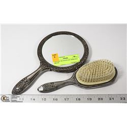 VINTAGE SILVER PLATE MIRROR & BRUSH