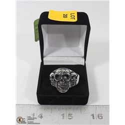 NEW MEN'S TRIPLE SKULL FACE RING - SIZE 15 -