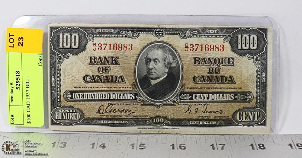 $100 CAD 1937 BILL