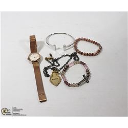 WOMAN'S WATCH, NECKLACE AND METAL BANGLE BRACELET