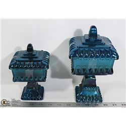 VINTAGE BLUE JEANETTE GLASS CANDY DISHES.