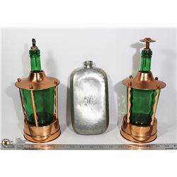 VINTAGE MUSICAL LIQUOR DECANTERS AND FLASK.