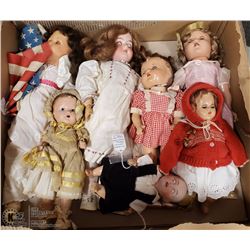 FLAT OF ASSORTED ANTIQUE/COMPOSITION DOLLS WITH US