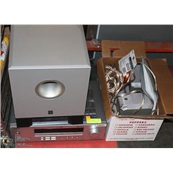YAMAHA SURROUND SOUND RECEIVER WITH BASS/SPEAKERS,
