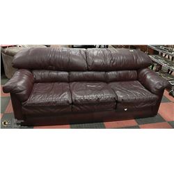 BURGANDY LEATHER SOFA, 90" X 39"