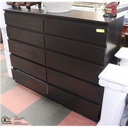 LOT OF 2 ESPRESSO COLOURED FIVE-DRAWER CHESTS