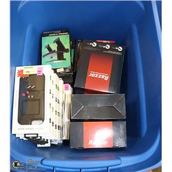 TOTE OF ASSORTED ELECTRONICS & DISPOSABLE STRAIGHT