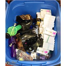 TOTE OF ASSORTED VAPE & CANNABIS MERCHANDISE