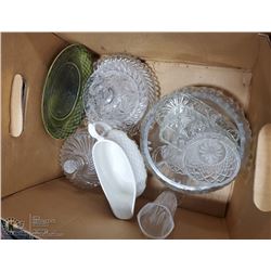BOX OF VINTAGE CRYSTAL PIECES, INCLUDES BUTTER