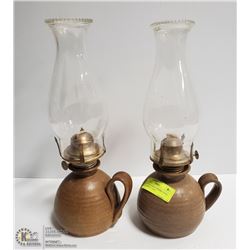 SET OF 2 GLAZED CERAMIC COAL OIL LAMPS 14" TALL