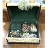 Image 1 : ESTATE GREEN BROCADE MUSICAL JEWELLERY BOX WITH