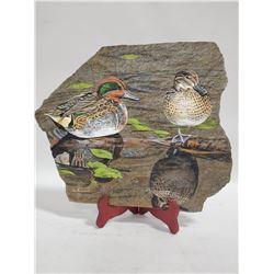 HAND PAINTED SLATE ROCK DUCK PICTURE