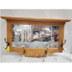 WOOD & MIRROR HALLWAY COAT HOOK 30 X 19