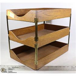 ANTIQUE OAK 3 TIER LETTER TRAY  15" X 14" X 10"