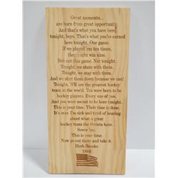 WOOD CARVED HOCKEY SAYING BY HERB BROOKS