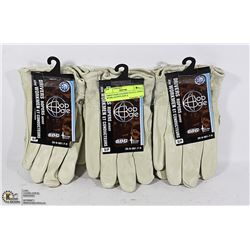 THREE PAIR LEATHER FLEECE LINED WORK GLOVES SIZE S