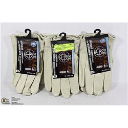 THREE PAIR LEATHER FLEECE LINED WORK GLOVES SIZE S