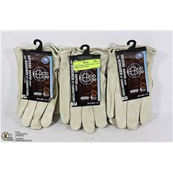 THREE PAIR LEATHER FLEECE LINED WORK GLOVES SIZE S