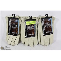 THREE PAIR LEATHER FLEECE LINED WORK GLOVES SIZE S