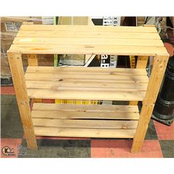 WOOD 3 TIER STORAGE SHELF W/DISPLAY, 30 X 30 X 14