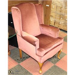 DARK PINK WING BACK PARLOR CHAIR