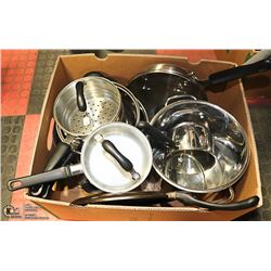 BOX OF POTS & PANS INCL. KITCHENAID
