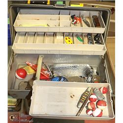FISHING TACKLE BOX WITH LURES & MISC FISHING ITEMS