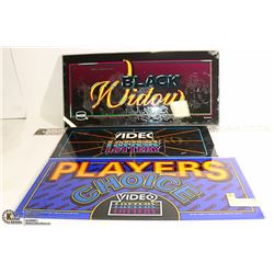 2 GLASS GAMING SIGNS, 1 ACRYLIC