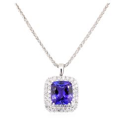 50.20 ctw Tanzanite and Diamond Pendant & Chain - 14KT White Gold