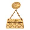 Image 1 : Chanel Gold Plated Quilted Flap Bag Drop Pendant Pin Brooch