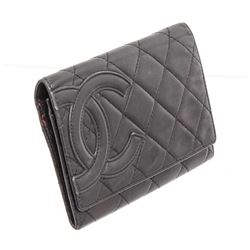 Chanel Black Ligne Calfskin Leather Cambon Compact Wallet